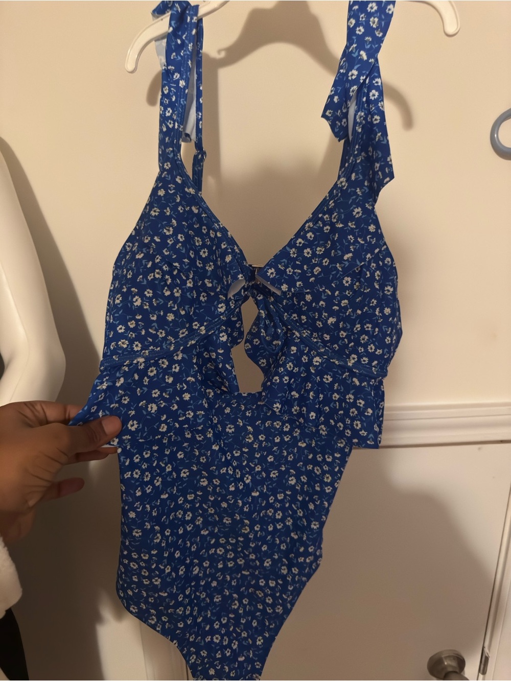 Royal Blue Floral Tie-Front One-Piece Swimsuit